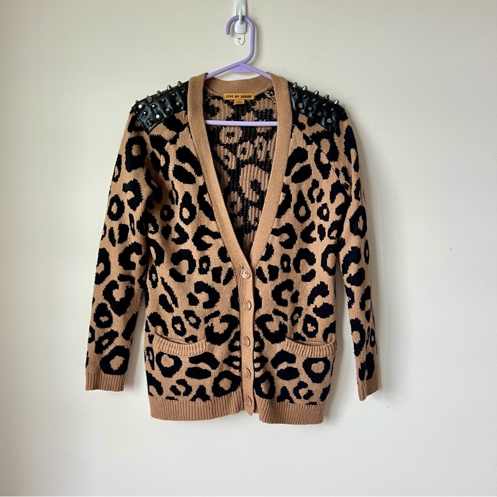 LOVE BY DESIGN Studded Leopard Print Cardigan Sweater—SZ. Small - Picture 15 of 16